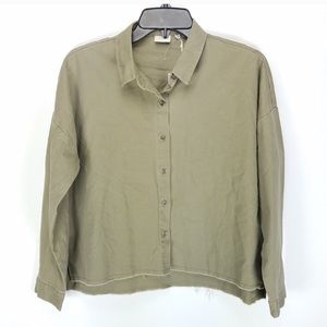 Good Luck Gem Olive Women Button Down Raw Edge Top